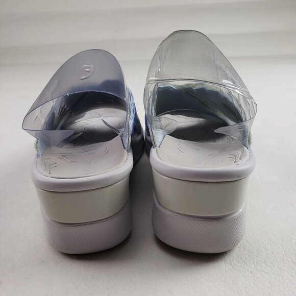 Bzees Sahara Wedge Sandal Womens 7.5 Blue Fabric Slip On Comfort Slide Open Toe - Picture 10 of 12